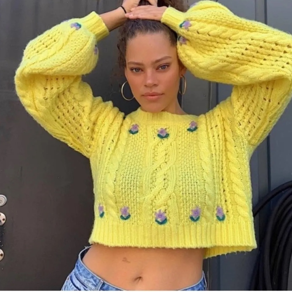 For love and lemons yellow cropped sweater